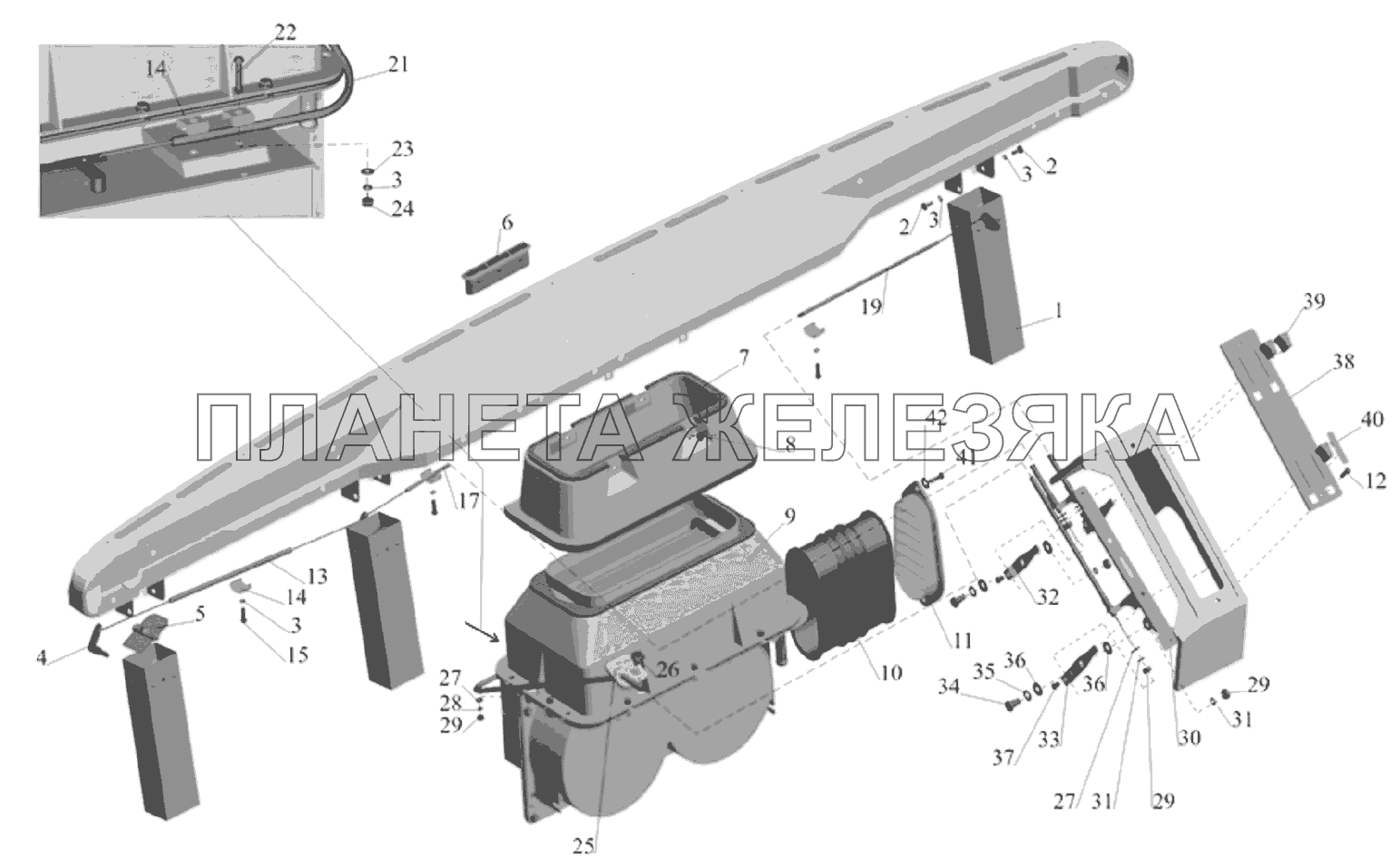 Установка воздушных заслонок и отопителя кабины МАЗ-6303A3, 6303A5